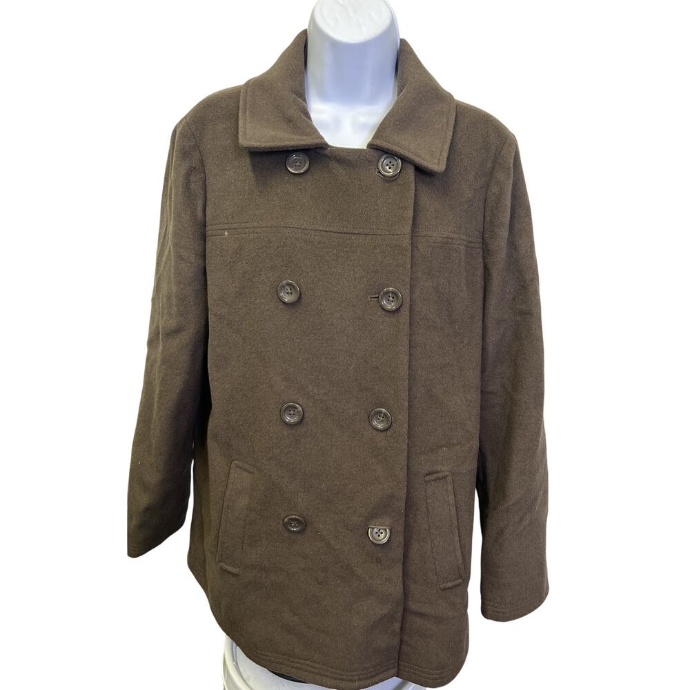 🧥 J.Jill M Brown Classic Peacoat Double Breasted Wool-Blend Jacket Coat